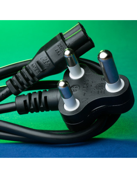 Power Cord (Clover) 3 Pin South African, 1.8 Meters. Dedicated Plug Top (Red Plug)