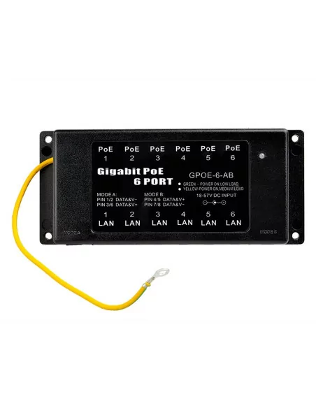 Passive POE Injector Hub, 6 Port, Gigabit, 2.1mm Jack