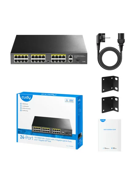 Cudy 24 Port Fast Ethernet PoE 290W 2 Gigabit 1SFP Switch | FS1026PS1