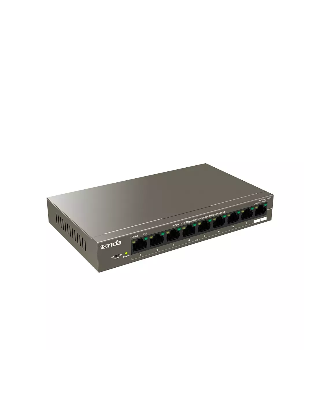 Tenda 9-Port Fast Ethernet Desktop Switch with 8-Port PoE | TEF1109P-8-102W Tenda 9-Port Fast Ethernet Desktop Switch with 8-Port PoE | TEF1109P-8-102W