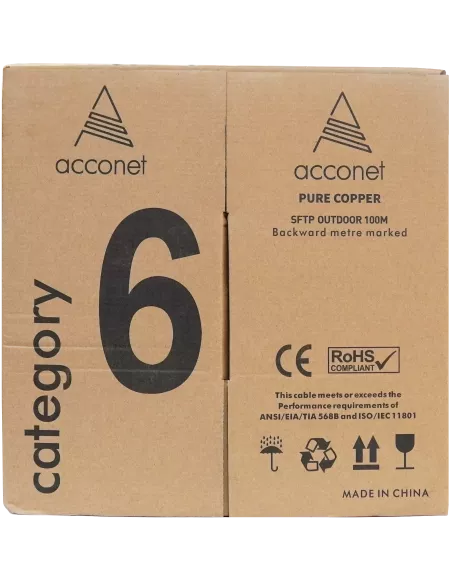 Acconet CAT6 100m Solid Copper UV Outdoor STP Cable | CAT6U-100-SC