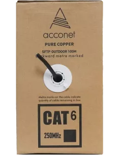 Acconet CAT6 UV Outdoor Ethernet Cable 100m Black Solid Core SF/TP Pull Box | CAT6U-100-SC