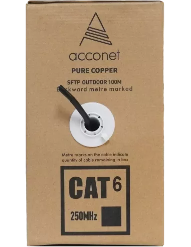 Acconet CAT6 100m Solid Copper UV Outdoor STP Cable | CAT6U-100-SC