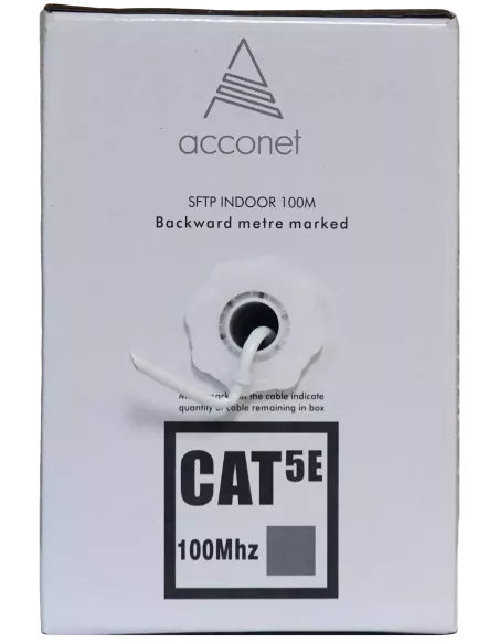 Acconet CAT5e Indoor Ethernet Cable 100m White Solid Copper STP Pull Box | CAT5-100-SC-STP