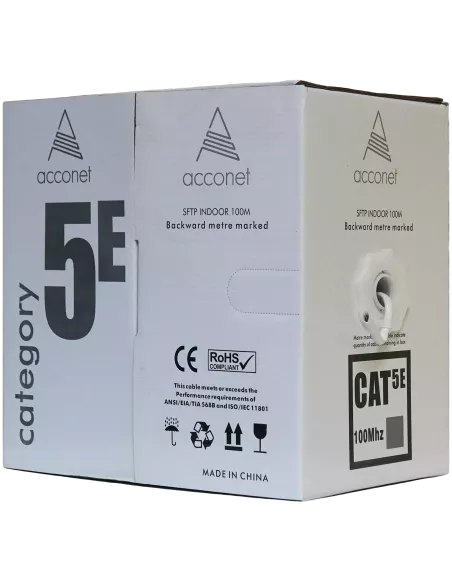 Acconet CAT5e Indoor Ethernet Cable 100m White Solid Copper STP Pull Box | CAT5-100-SC-STP