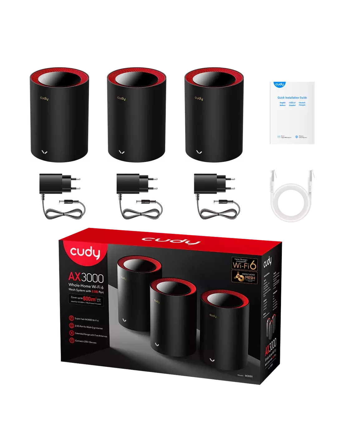 Cudy Dual Band 3000Mbps WiFi 6 Multi-Gigabit Mesh 3-Pack | M3000 (3-Pack) Cudy Dual Band 3000Mbps WiFi 6 Multi-Gigabit Mesh 3-Pack | M3000 (3-Pack)