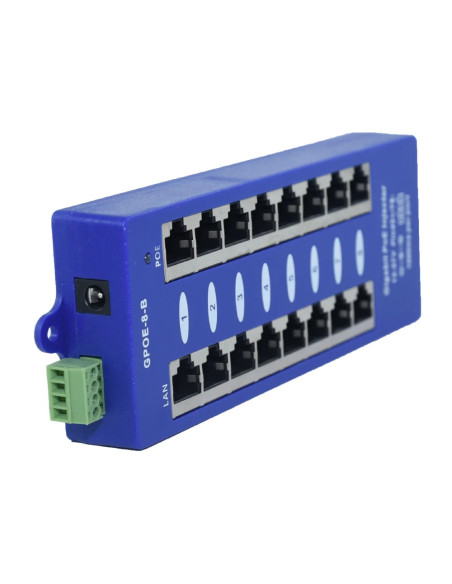 Passive POE Injector Hub, 8 Port, Gigabit, Blue Passive POE Injector Hub, 8 Port, Gigabit, Blue