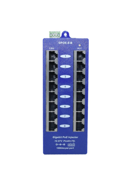 Passive POE Injector Hub, 8 Port, Gigabit, Blue Passive POE Injector Hub, 8 Port, Gigabit, Blue
