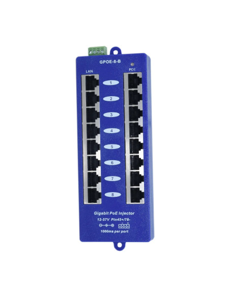 Passive POE Injector Hub, 8 Port, Gigabit, Blue Passive POE Injector Hub, 8 Port, Gigabit, Blue