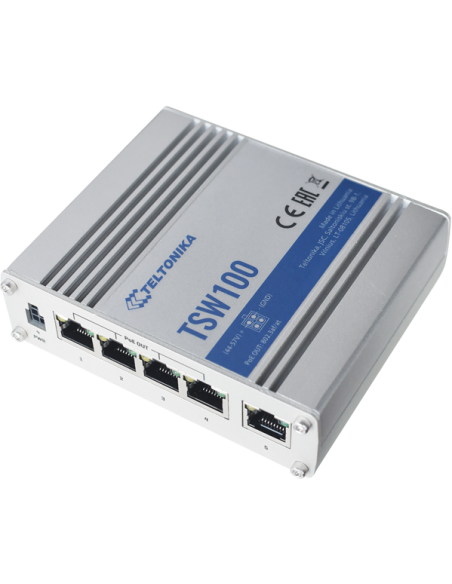 Teltonika Industrial Unmanaged 5 Port PoE+ Ethernet Switch | TSW100