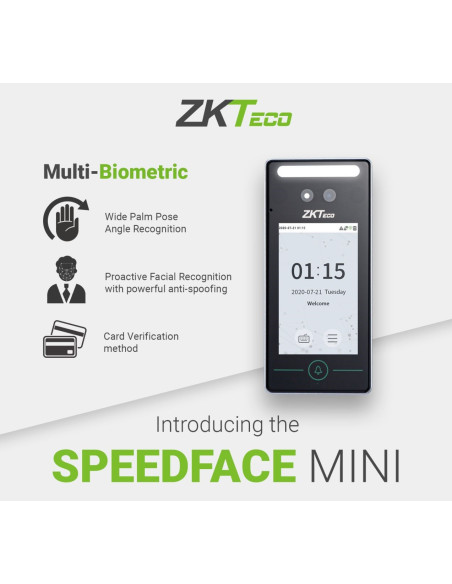 ZKTeco - SpeedFace Mini Facial, Palm & RFID Indoor Stand Alone T&A and Access Control Terminal
