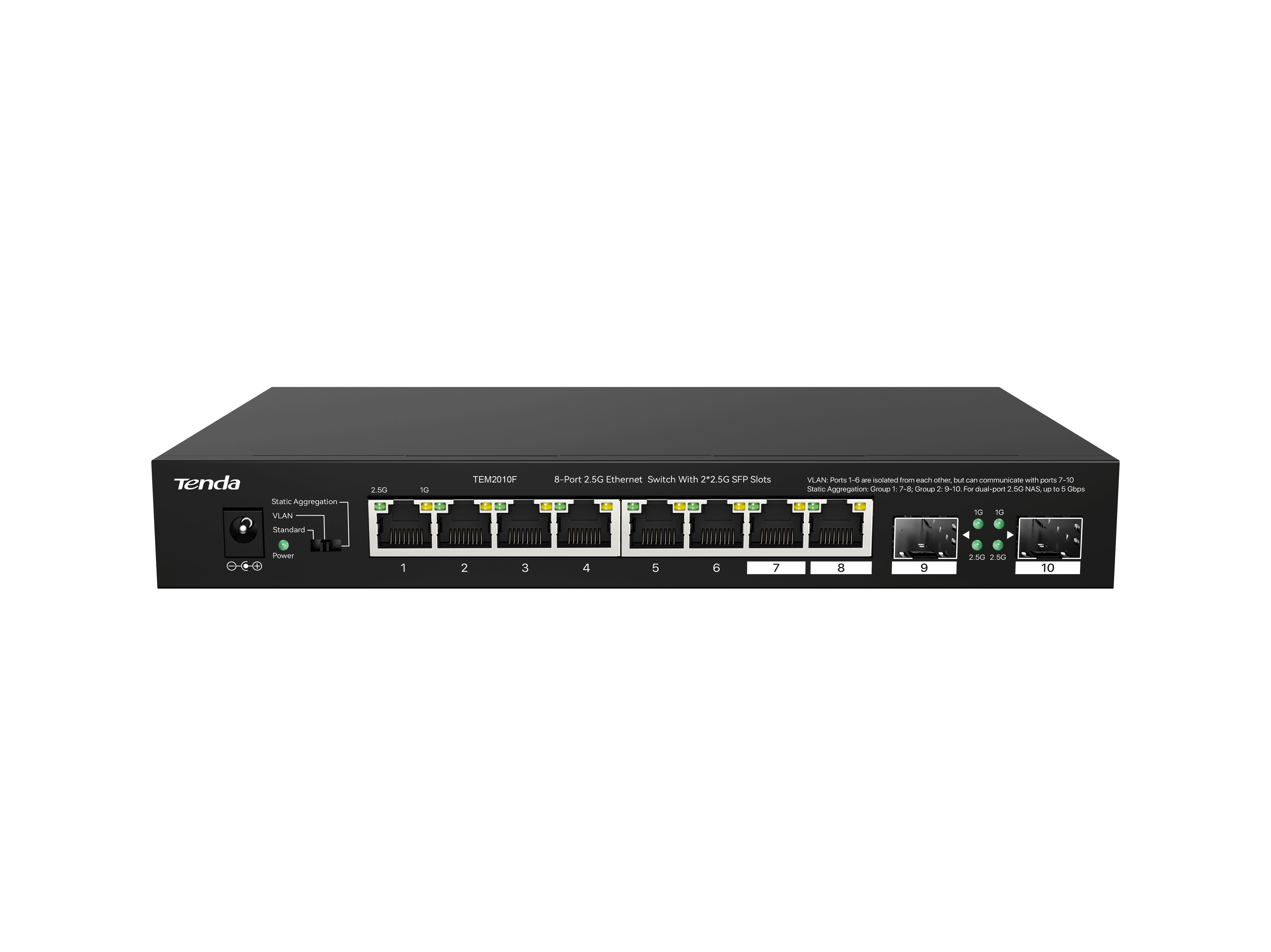 Tenda 8-Port 2.5G Ethernet Switch with 2x 2.5G SFP slots | TEM2010F