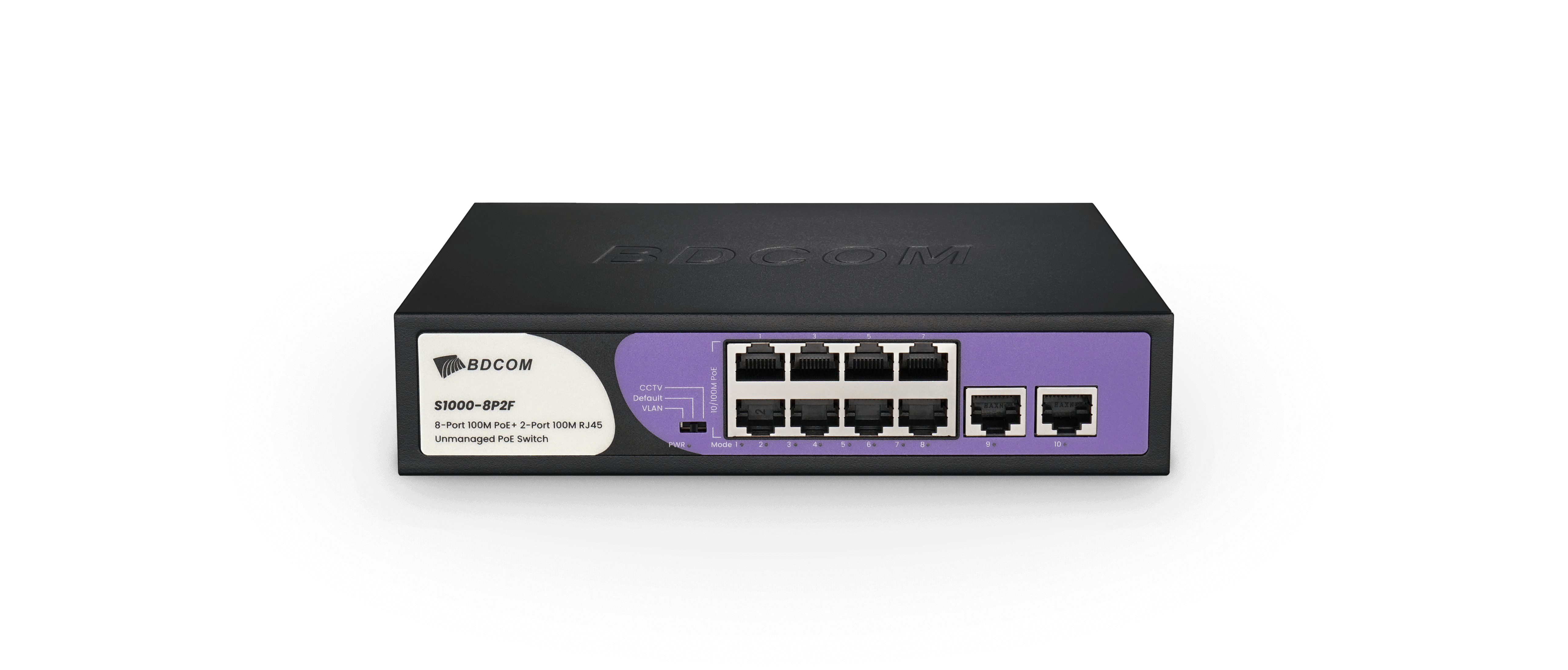 BDCOM 8-Port 100M Unmanaged PoE Switch (8-Port PoE + 2-Port 100M RJ45) 90W PoE Budget