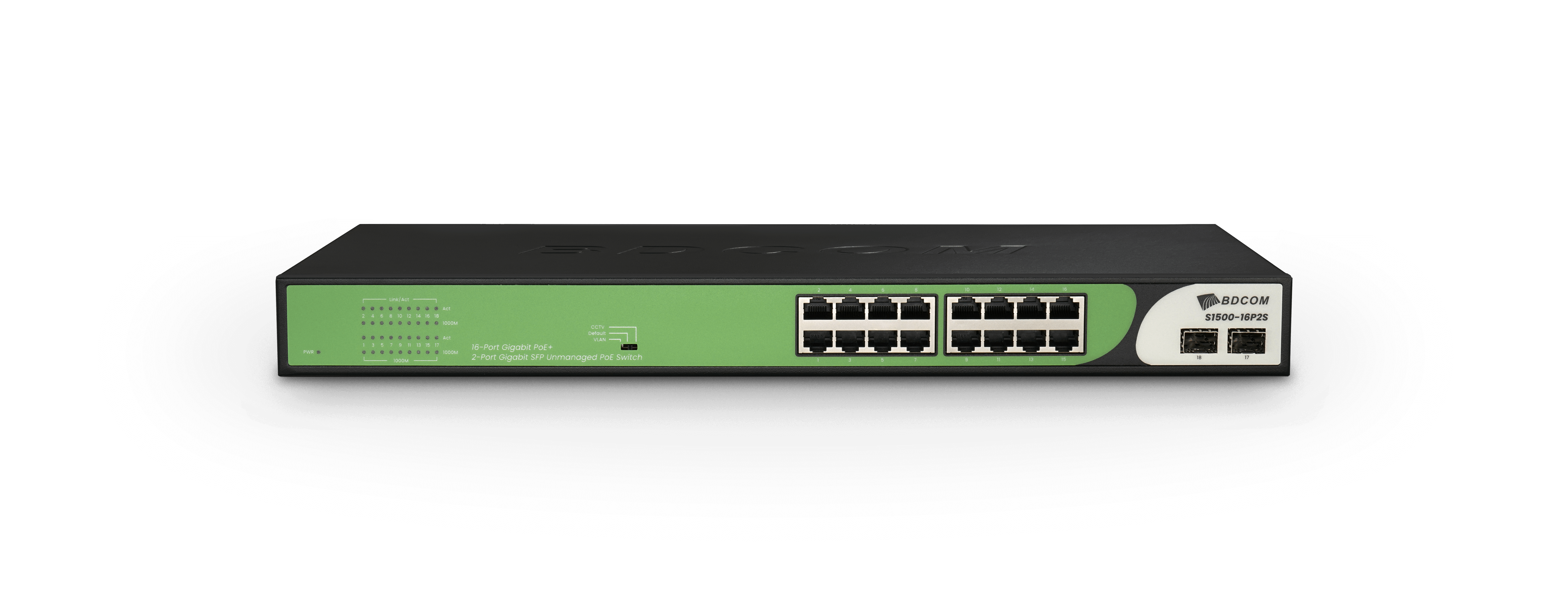 BDCOM 16-Port Gigabit PoE Switch (16-Port PoE + 2-Port Gigabit SFP) 180W PoE Budget