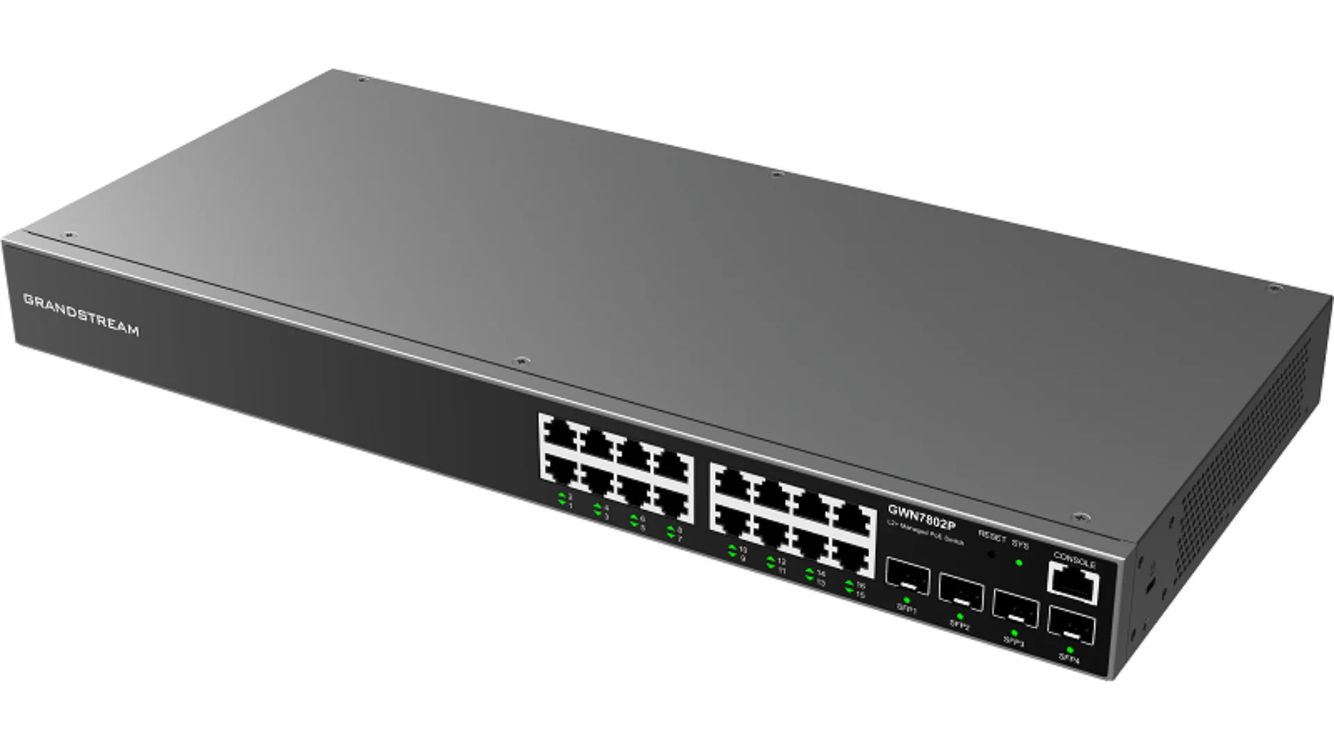 Grandstream Enterprise L2 16 port Managed GbE PoE+ Switch 240W | GWN7802P - view 3