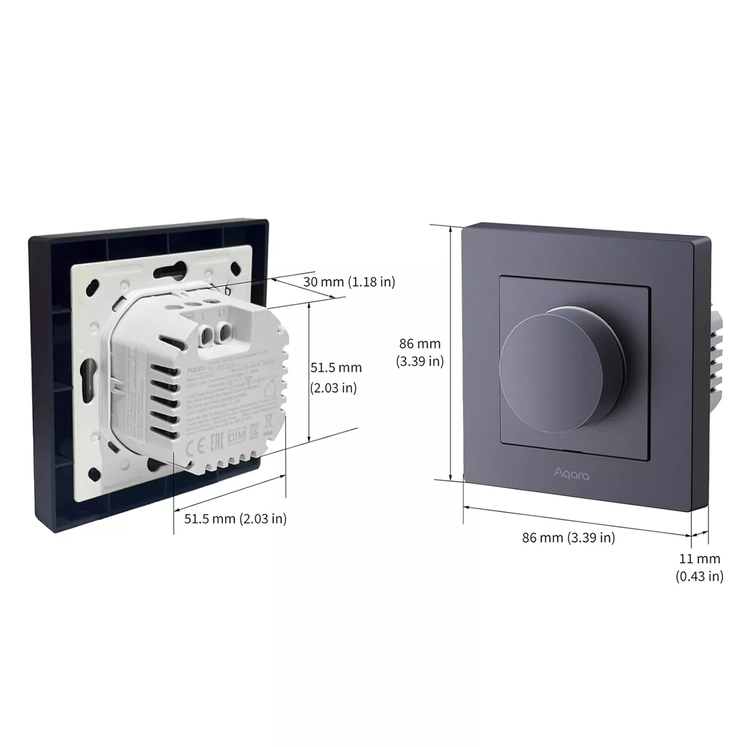 Aqara Dimmer Switch H2 EU 2 in 1 With Neutral & No Neutral (Grey) | AQ-CTRL-DIM-SW-WALL-G - view 3