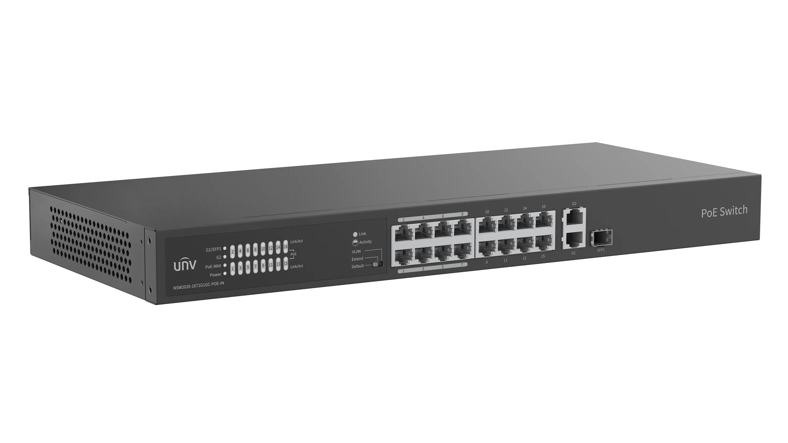 UNV - 16x Fast Ethernet PoE Ethernet Port Switch, 2x Gigabit port, 1x SFP port - view 3