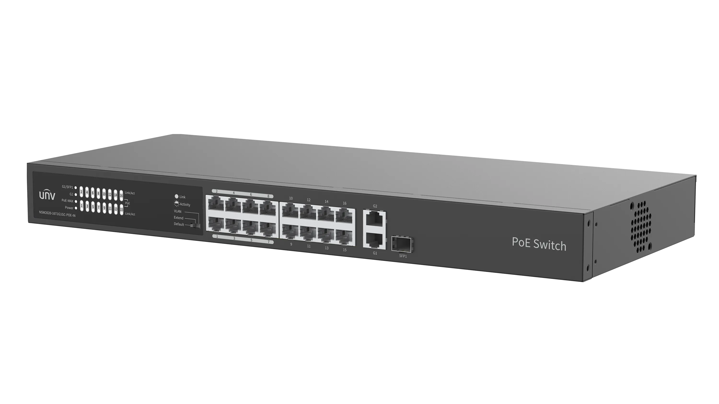 UNV - 16x Fast Ethernet PoE Ethernet Port Switch, 2x Gigabit port, 1x SFP port - view 4
