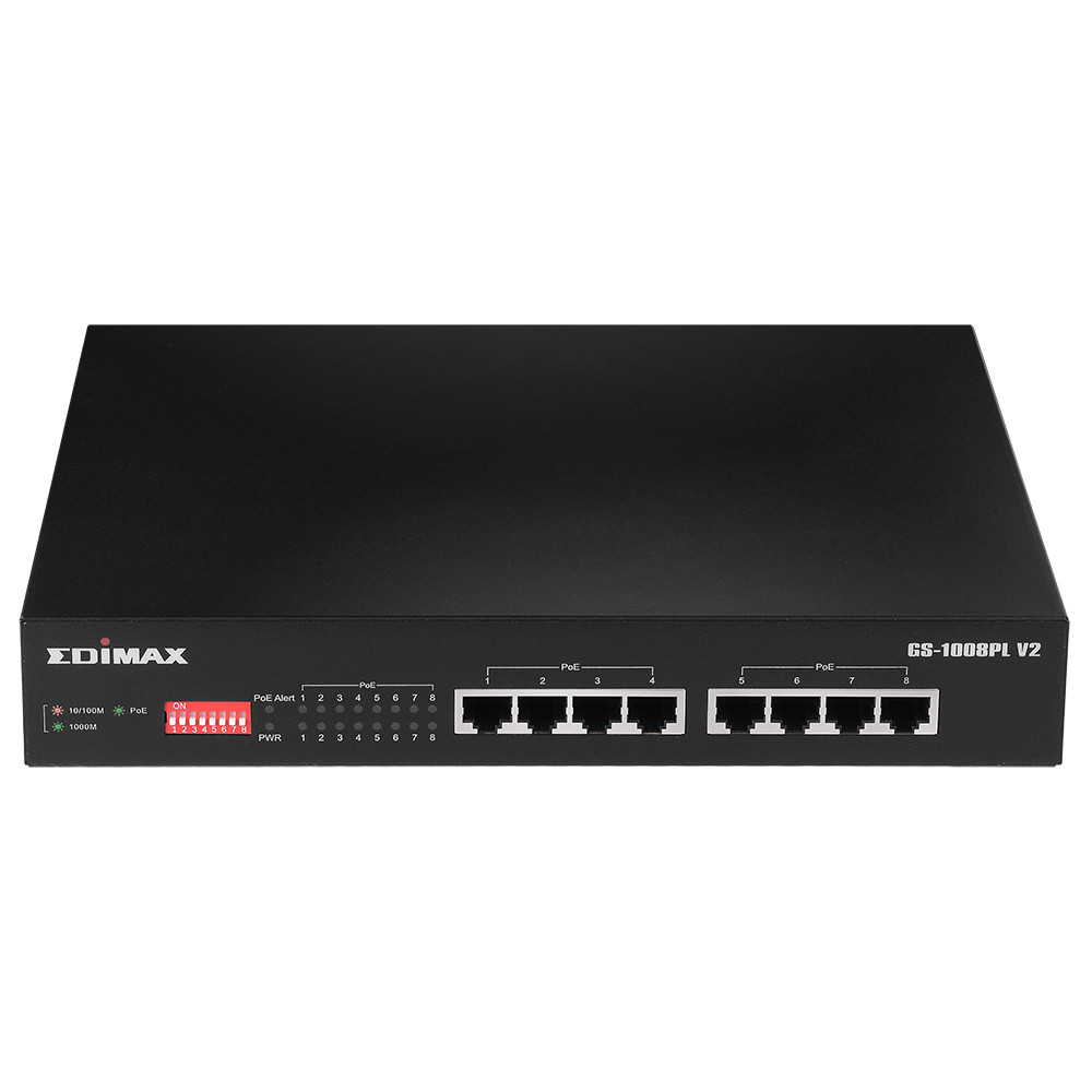 Edimax 8 Port, Unmanaged, Long Range, Gigabit PoE+ Switch with DIP Switch